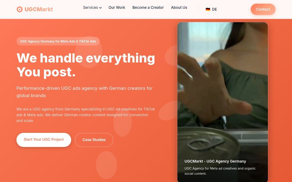 UGCMarkt homepage, September 2026